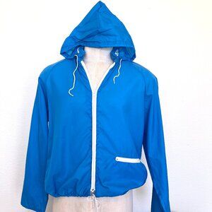 80's Surfer Brand Windbreaker - Blue with Hoodie - Size Large